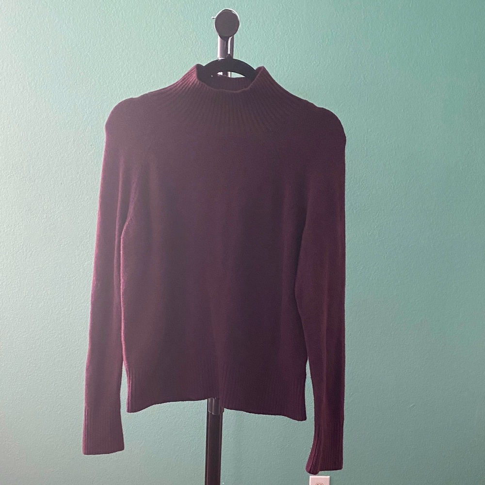 Banana Republic Women’s Sweater S-PS Burgundy Cotton Blend Mock Neck Long Sleeve